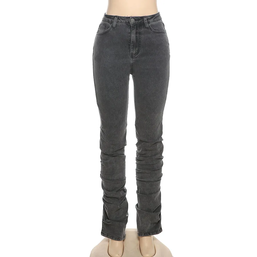 2023 Newest Design Slim Cotton Jeans Women's Pants With Stacked Women's Trousers