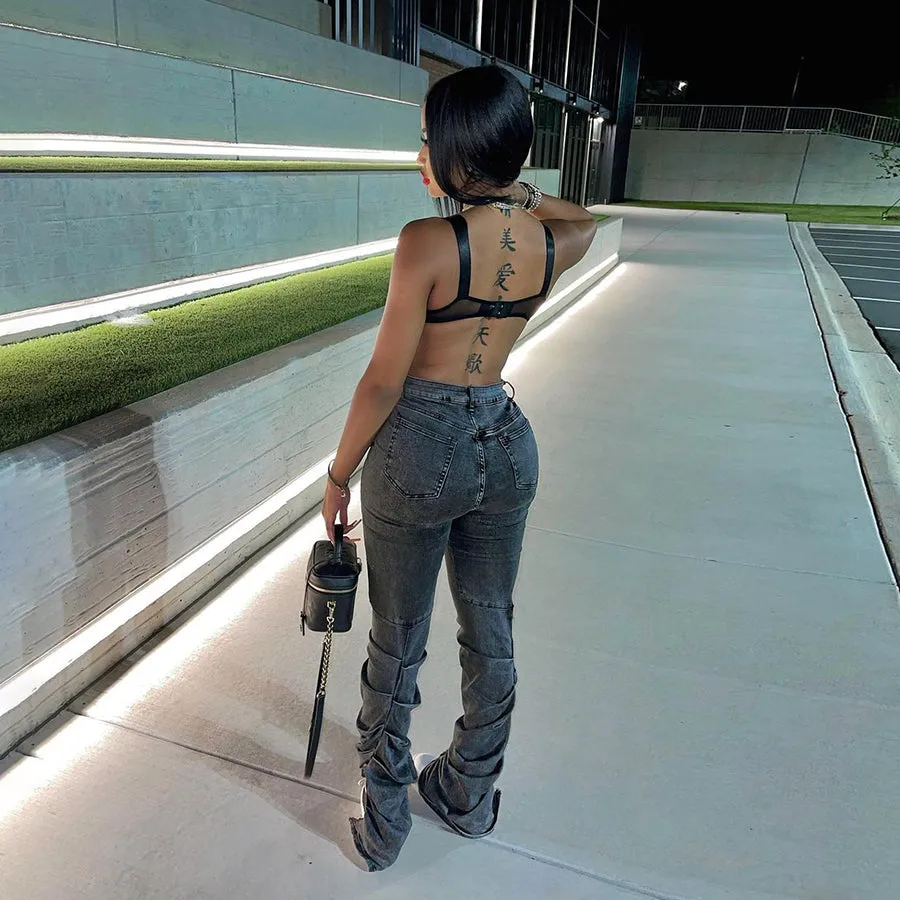 2023 Newest Design Slim Cotton Jeans Women's Pants With Stacked Women's Trousers