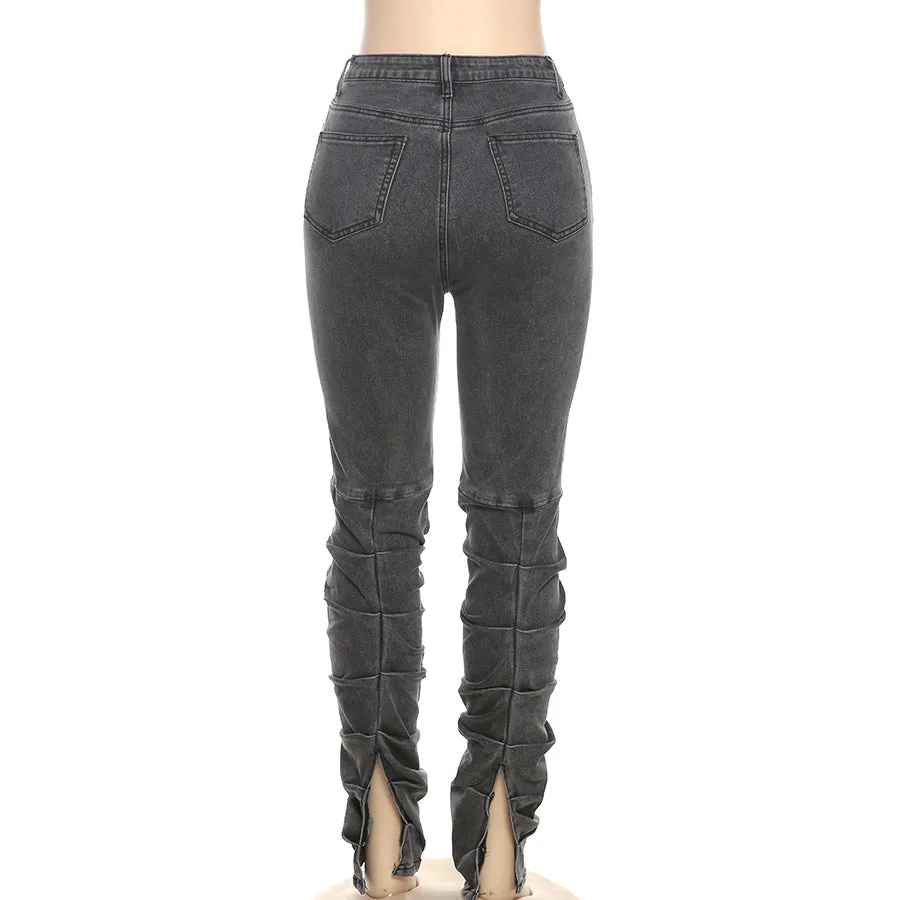 2023 Newest Design Slim Cotton Jeans Women's Pants With Stacked Women's Trousers