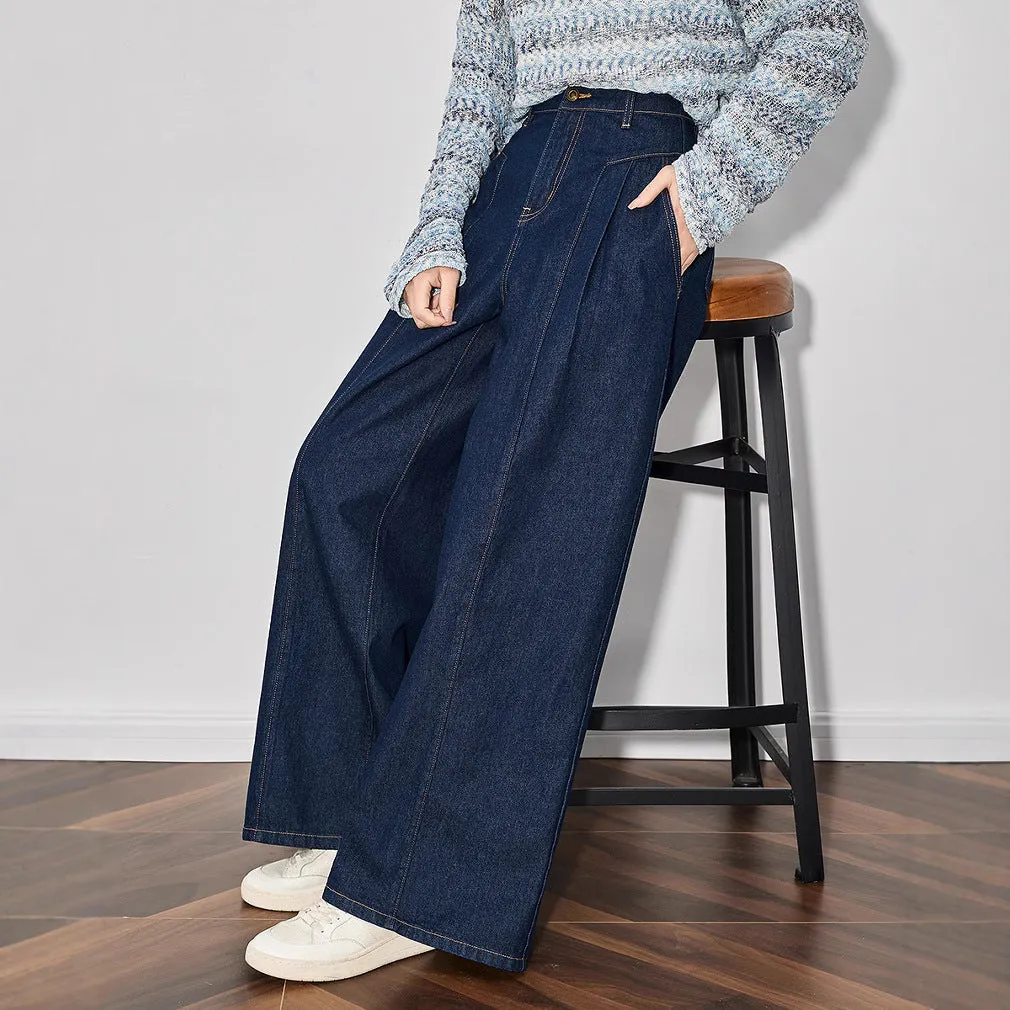 Customized high-waisted wide-leg pants spring new deconstruction hip-closing thin waist loose straight jeans women's trousers