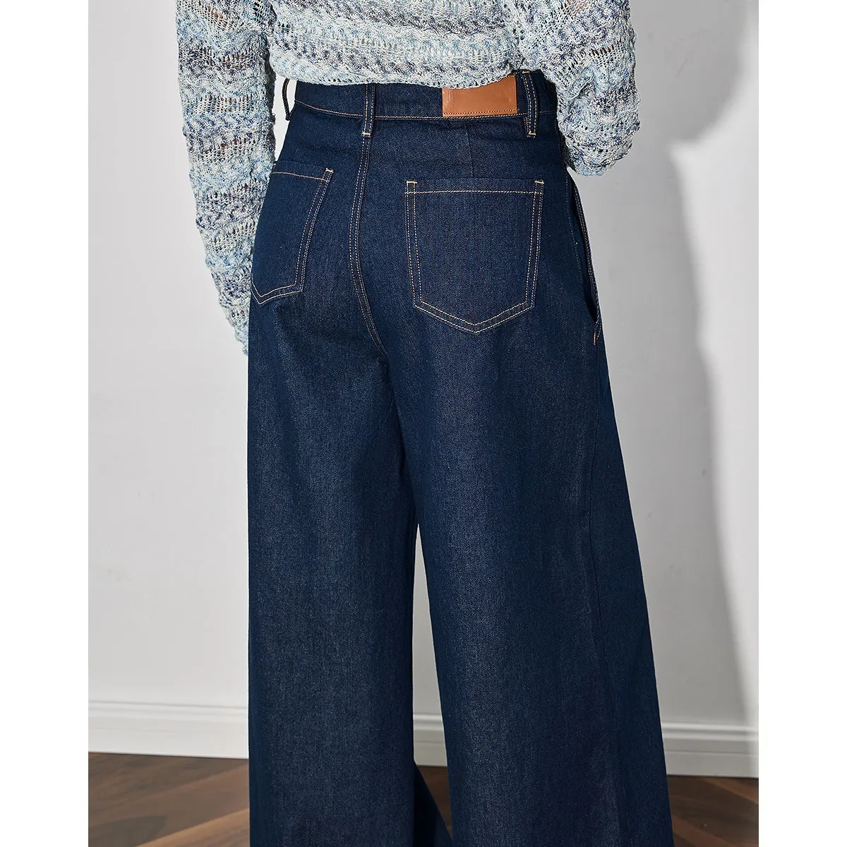 Customized high-waisted wide-leg pants spring new deconstruction hip-closing thin waist loose straight jeans women's trousers