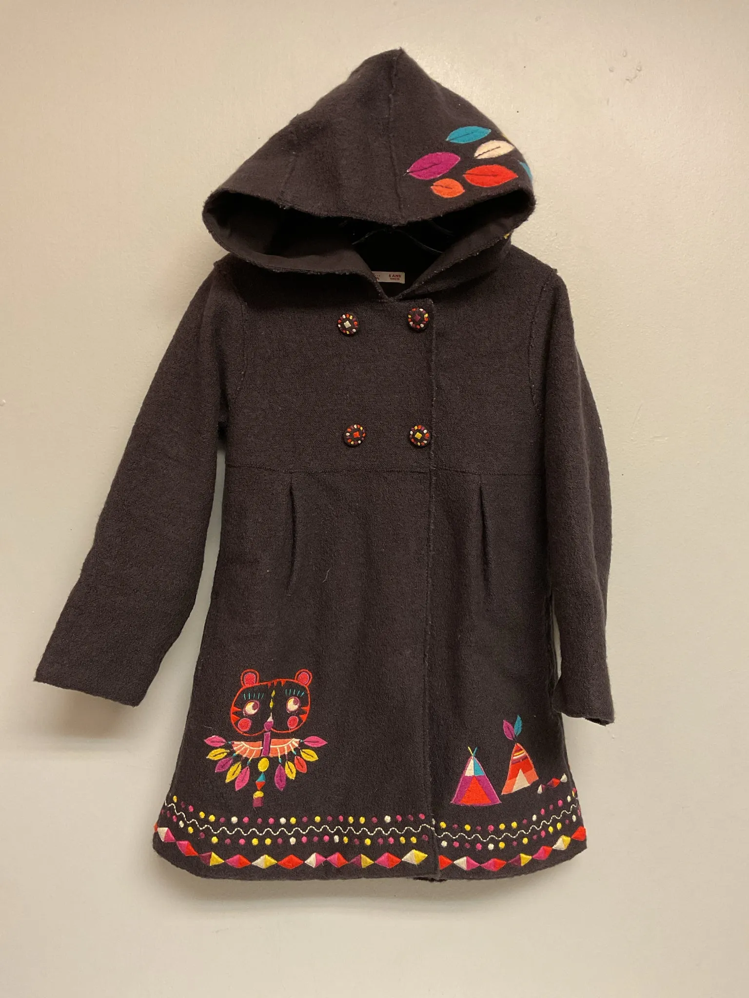 DPAM Size 5 Brown Embroidered Cotton Girls Jackets
