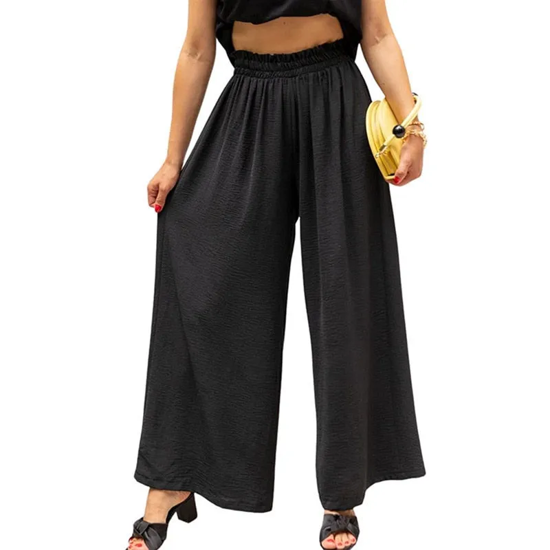 Hulianfu Autumn Summer Fashion Cotton Linen Pants Women Solid Fungus Edge High Waist Women's Trousers Wide Leg Casual Pants
