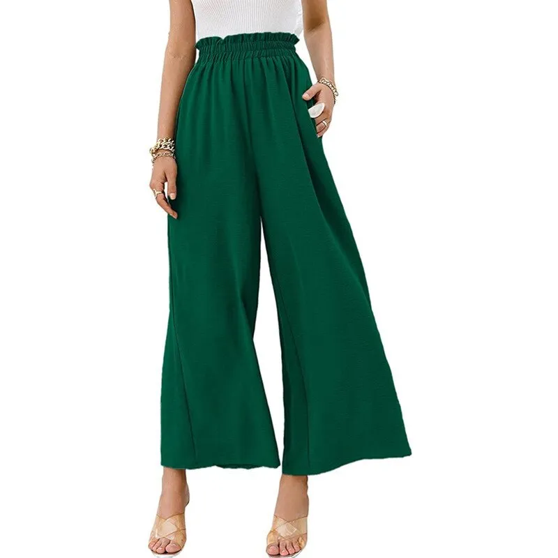 Hulianfu Autumn Summer Fashion Cotton Linen Pants Women Solid Fungus Edge High Waist Women's Trousers Wide Leg Casual Pants