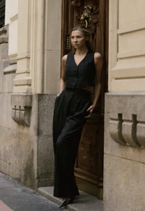 Italian Black-White Pinstripe Waistcoat and Women's Trousers