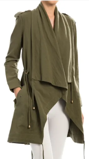 Olive All Over Me Solid Draped Collar Jacket