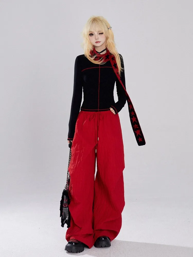 Red Wide-leg Cut Pants