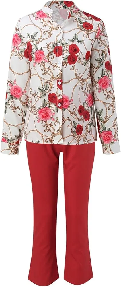 Two-Piece Women's Trousers with Belt Suit Two Piece Set    B100659