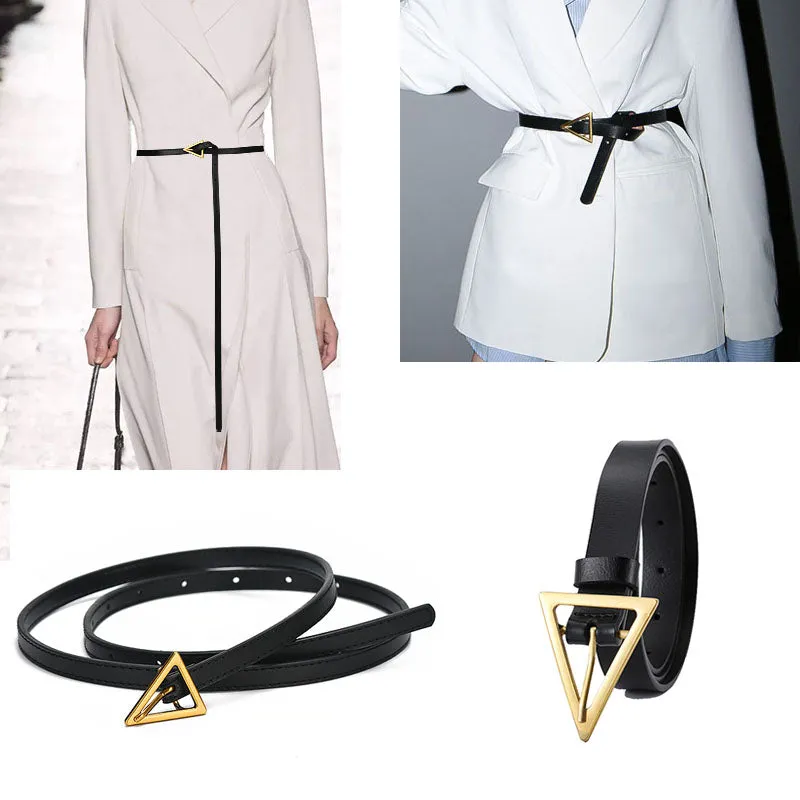 Women Belts Luxury Brand Casual PU Leather Vintage Belt Ladies Golden Triangle Buckle Women's Trousers Waistband Western style